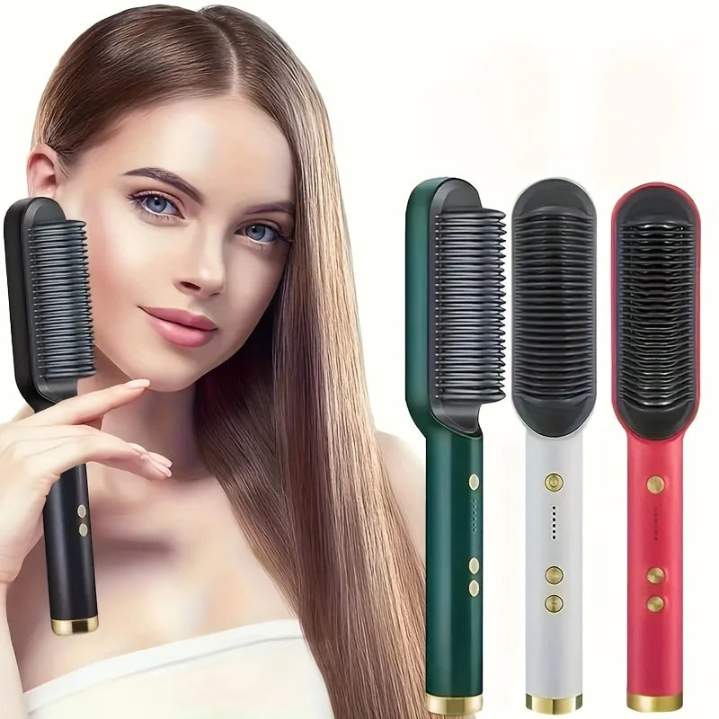 1 pièce de peigne à cheveux raides, outil de coiffure électrique 2 en 1, fer à lisser multifonctionnel
