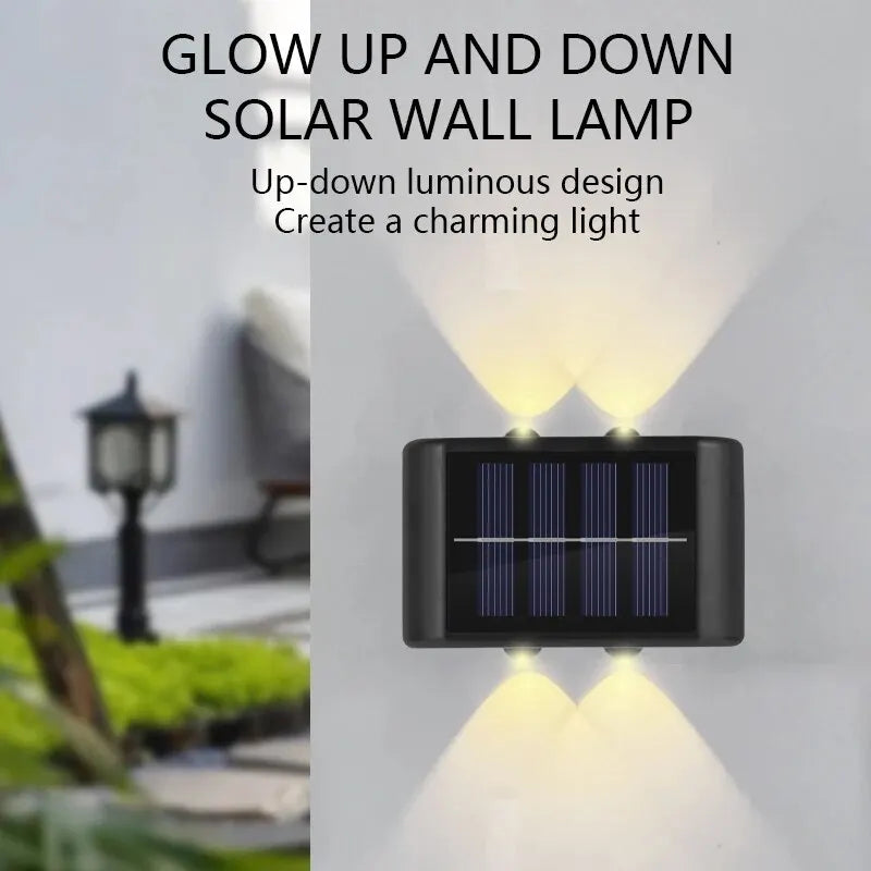Lampe murale solaire d'extérieur LED 4, étanche, éclairage de jardin supérieur et inférieur, décoration de clôture, lampe solaire