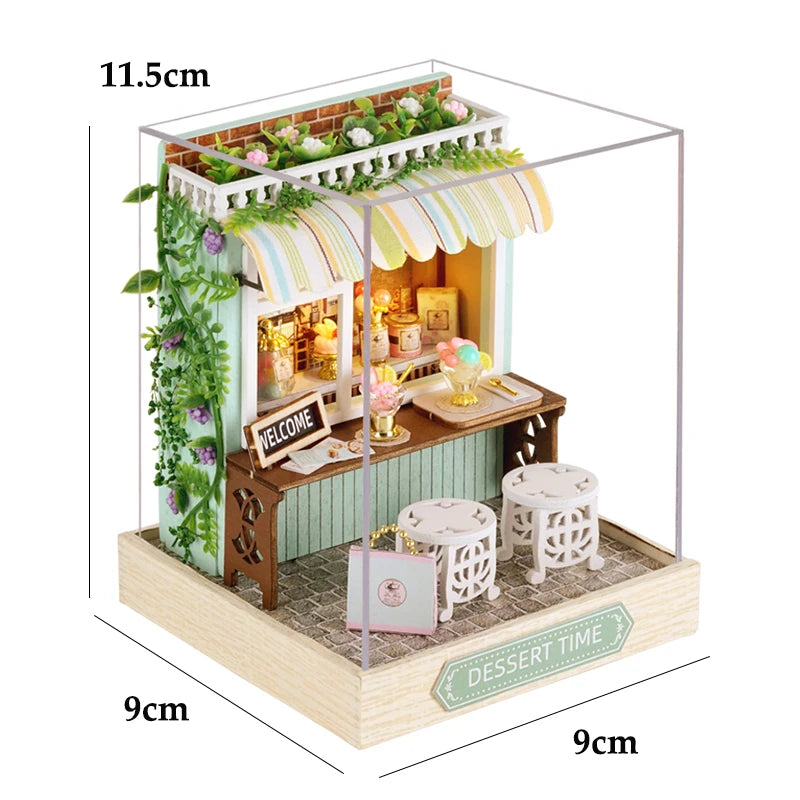 Mini maison de poupée en bois avec meubles, Kit d'éclairage, accessoires miniatures, jouets en bois faits à la main, cadeaux d'anniversaire, bricolage