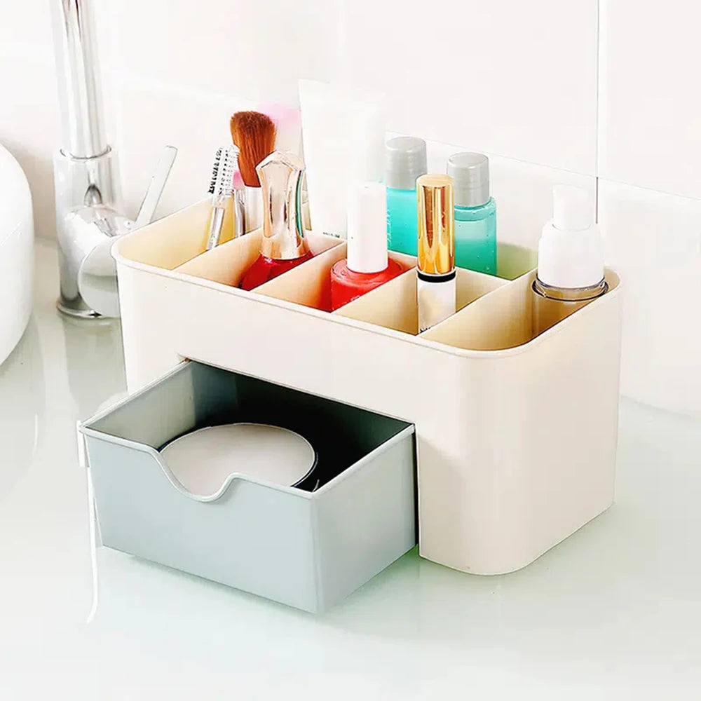 LULAA Nail Art Organizer Desktop Drawer Cosmetic Storage Box Makeup Brush Organizer Box Jewelry Lipstick Mask Compartment