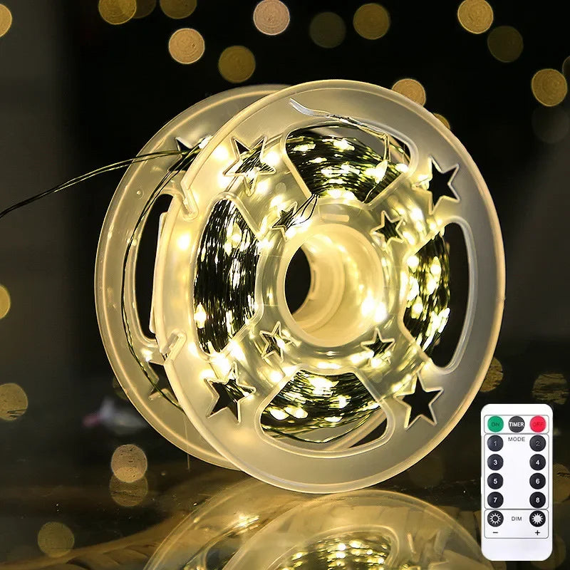 Guirlande lumineuse LED de noël, 5M/10M/20M/30M, fil de cuivre vert, guirlande lumineuse féerique avec télécommande USB pour la décoration de noël