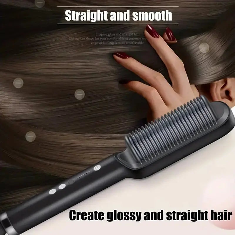 1 pièce de peigne à cheveux raides, outil de coiffure électrique 2 en 1, fer à lisser multifonctionnel