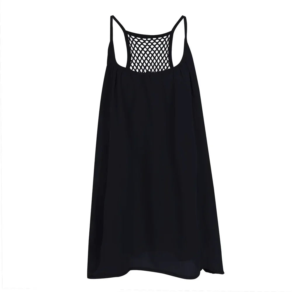 Robe de plage ample et décontractée pour femmes, Mini, sans manches, bretelles Spaghetti, ajouré, vêtements pour filles, moulante, été