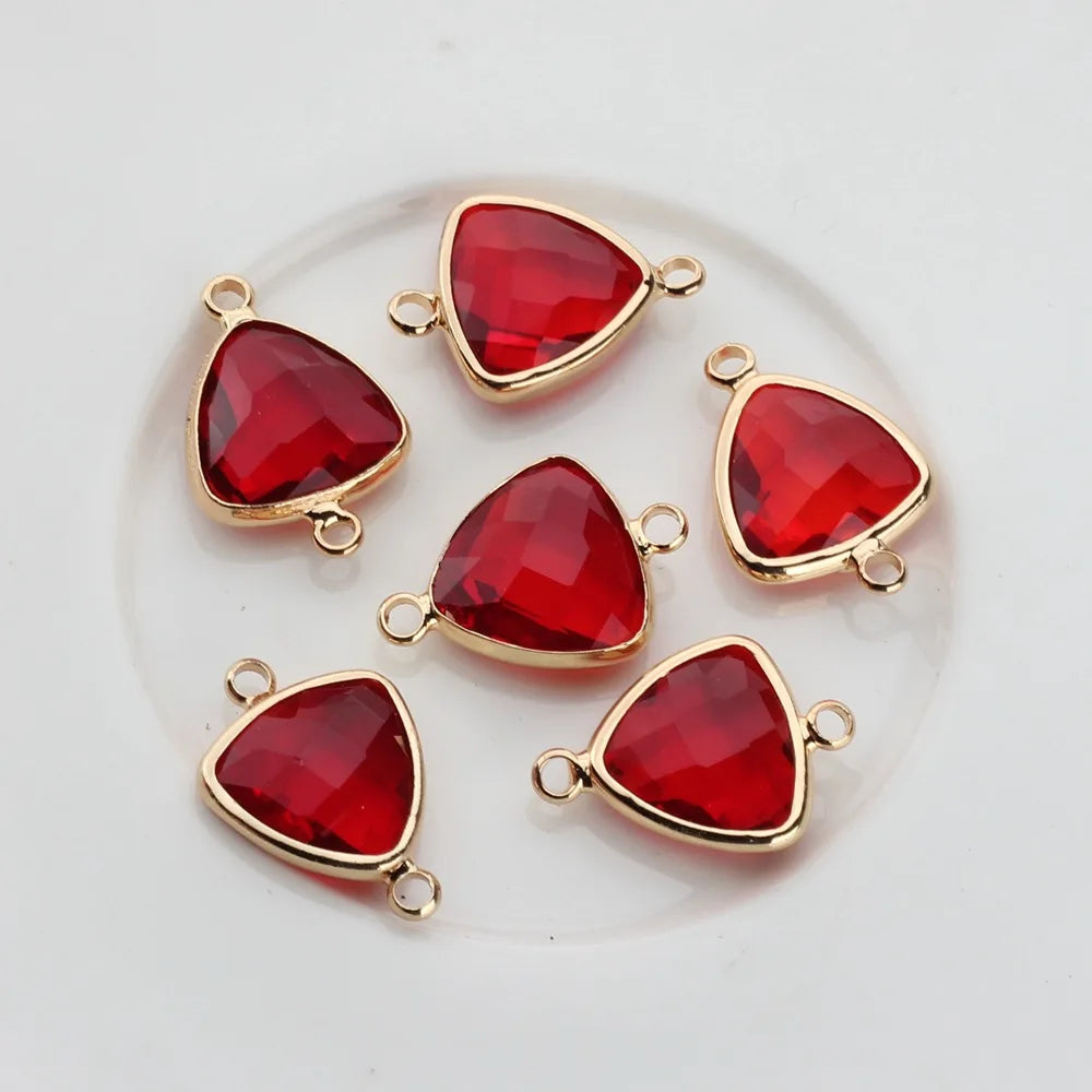 Breloques en verre de cristal, connecteurs à Double trou en cuivre, pendentif en pierre de naissance en verre, 12 pièces/lot, 12x19mm, pour accessoires de bijouterie à faire soi-même