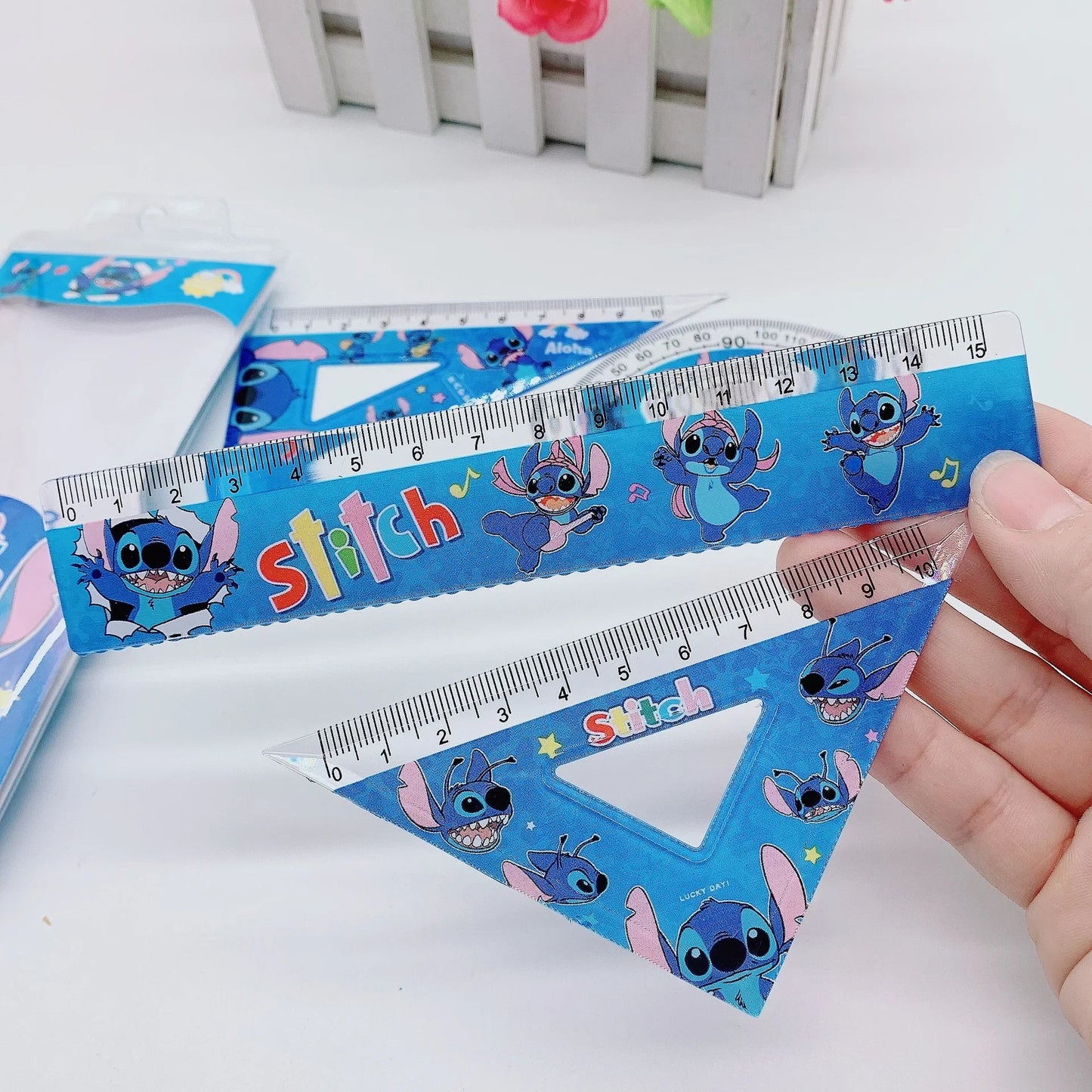 1 ensemble de règles créatives de point MINISO, papeterie d'étude pour étudiants, ensemble de rapporteur triangulaire, fournitures scolaires, cadeau pour enfant, vente en gros