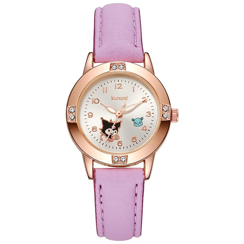 Sanrio Hello Kitty montres cannelle Kuromi ma mélodie mignon dessin animé or Rose avec ceinture en diamant montre montre à Quartz pour femme