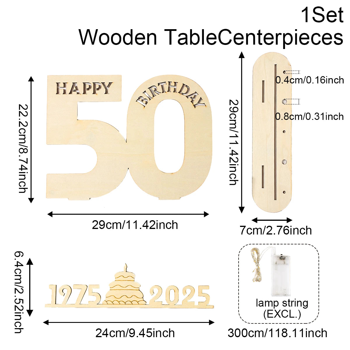 Décor de fête d'anniversaire en bois avec lumière LED, chiffres et lettres, fournitures de fête, faveurs pour adultes, 30 ans, 40 ans, 50 ans