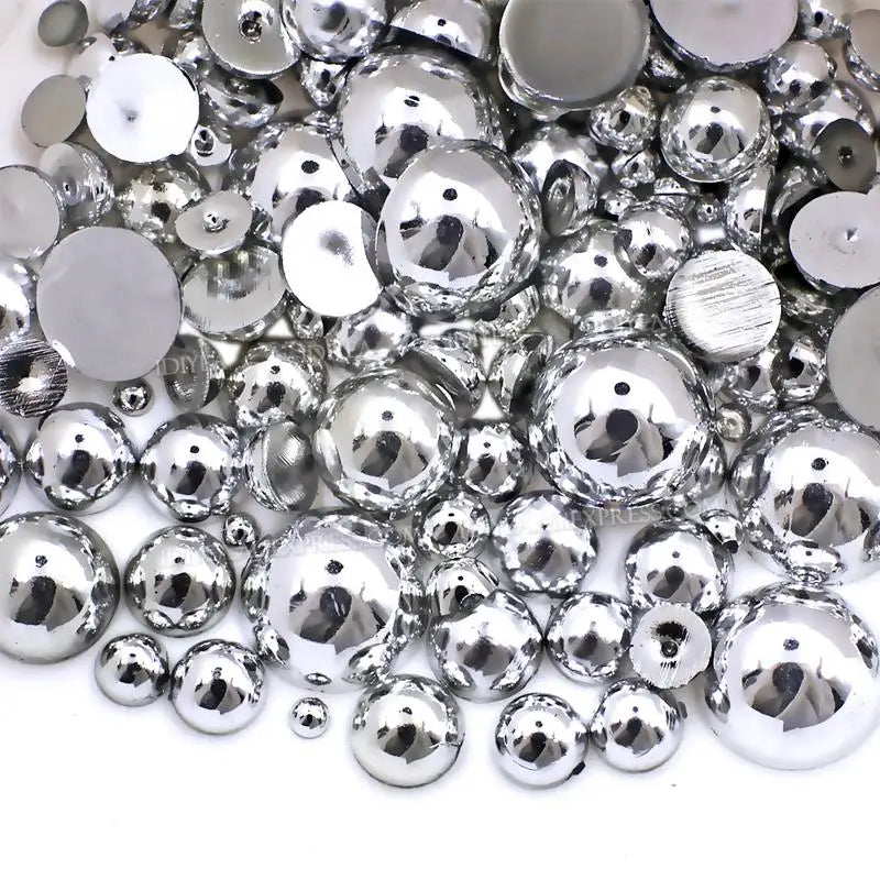 Perles semi-rondes brillantes dorées et argentées de 2 à 10 mm, imitation perle