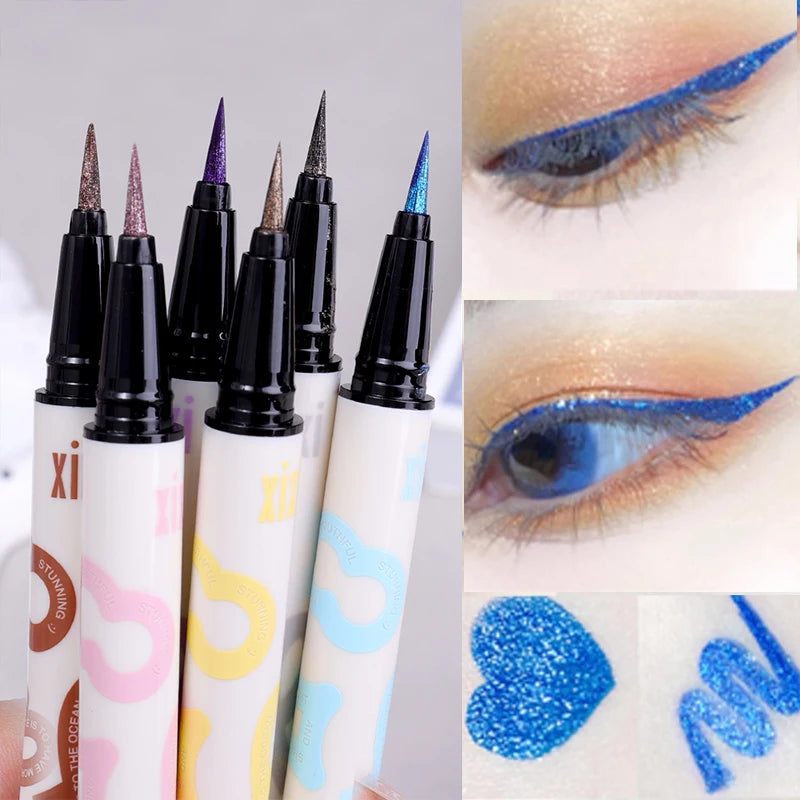 Crayon Eyeliner Liquide Nacré Mince, 6 Couleurs, 3 en 1, Brcorporelle, Ver à Soie, Bâton d'Ombre à Paupières, Lisse et Durable, Maquillage Eyeliner Pailmétrage