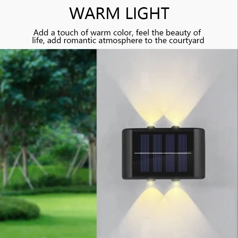 Lampe murale solaire d'extérieur LED 4, étanche, éclairage de jardin supérieur et inférieur, décoration de clôture, lampe solaire