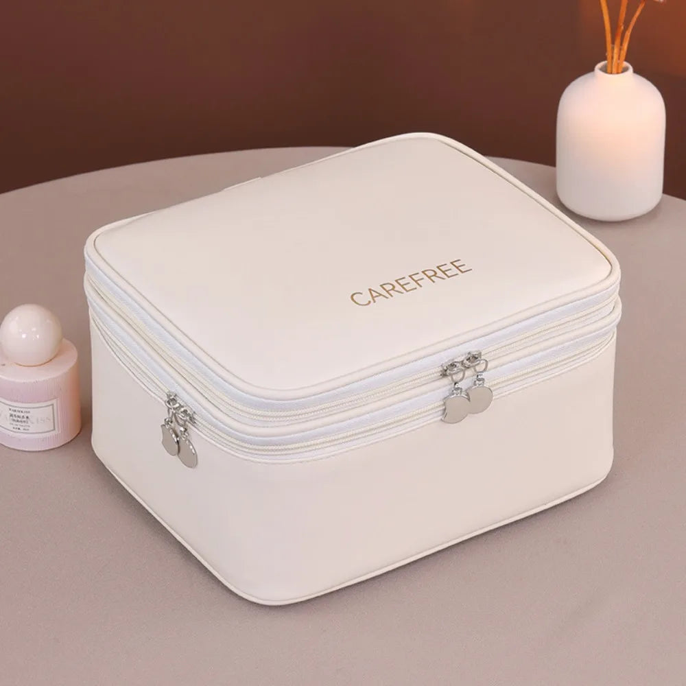 Pu Leather Fashion Women Travel Makeup Bag Tote Large Capacity Organizer Cosmetic Toiletry Pouch Luxury Double Layer Makeup Bag