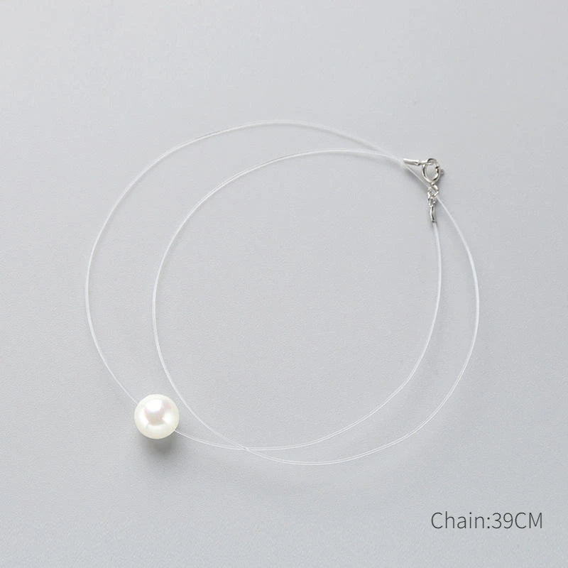 INZATT 925 argent Sterling Zircon cristal perle pendentif collier ras du cou ligne de pêche transparente 2020 bijoux fins pour les femmes