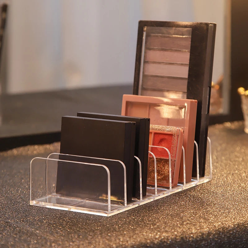 7-Compartment Transparent Makeup Organizer for Eyeshadow Palette and Cosmetics, Vanity Table and Bathroom Countertop Storage Box