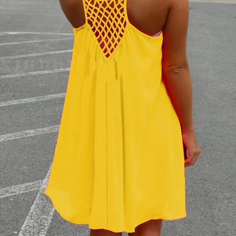 Robe de plage ample et décontractée pour femmes, Mini, sans manches, bretelles Spaghetti, ajouré, vêtements pour filles, moulante, été