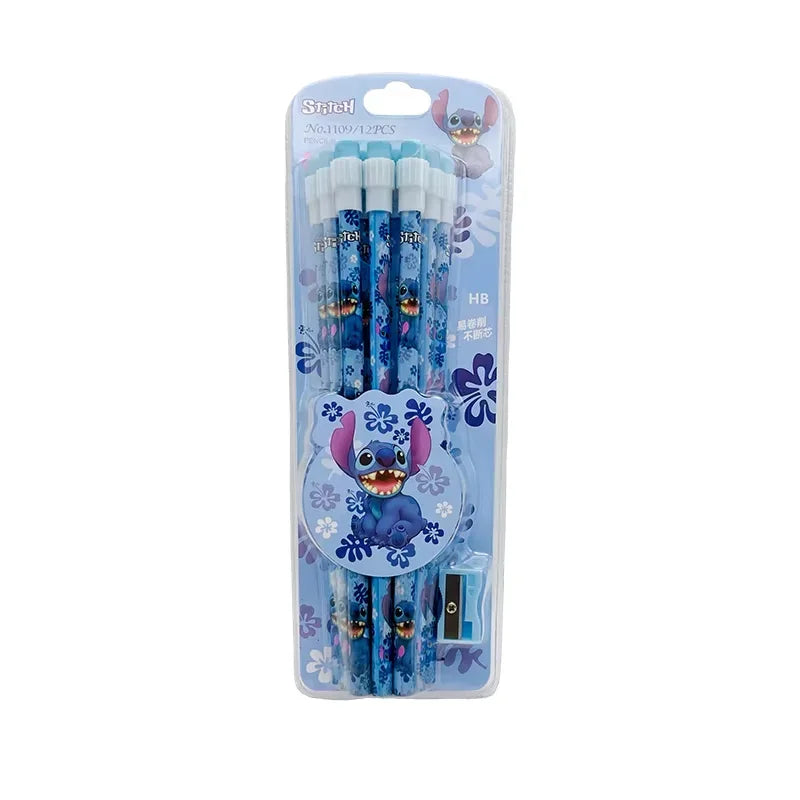 12 crayons HB de dessin animé Stitch Lilo & Stitch, 12 crayons et 1 rouleau à crayons, coffret de papeterie, écriture et dessin