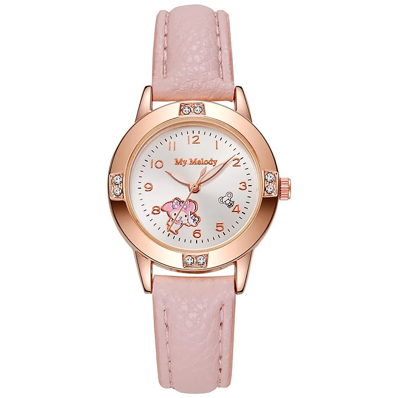 Sanrio Hello Kitty montres cannelle Kuromi ma mélodie mignon dessin animé or Rose avec ceinture en diamant montre montre à Quartz pour femme
