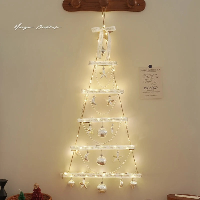 110 cm forme d'arbre de Noël avec lumières lumineuses boules de noël pendentif mural pomme de pin