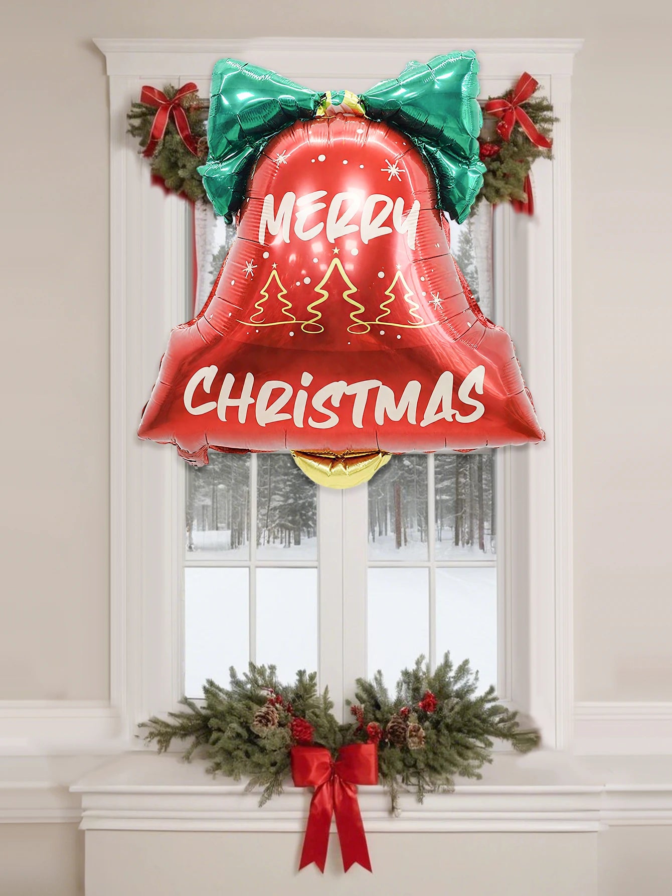Ballons en aluminium avec cloche de noël, 2 pièces, design en forme de cloche à nœud, adaptés à la décoration de noël, fête de noël