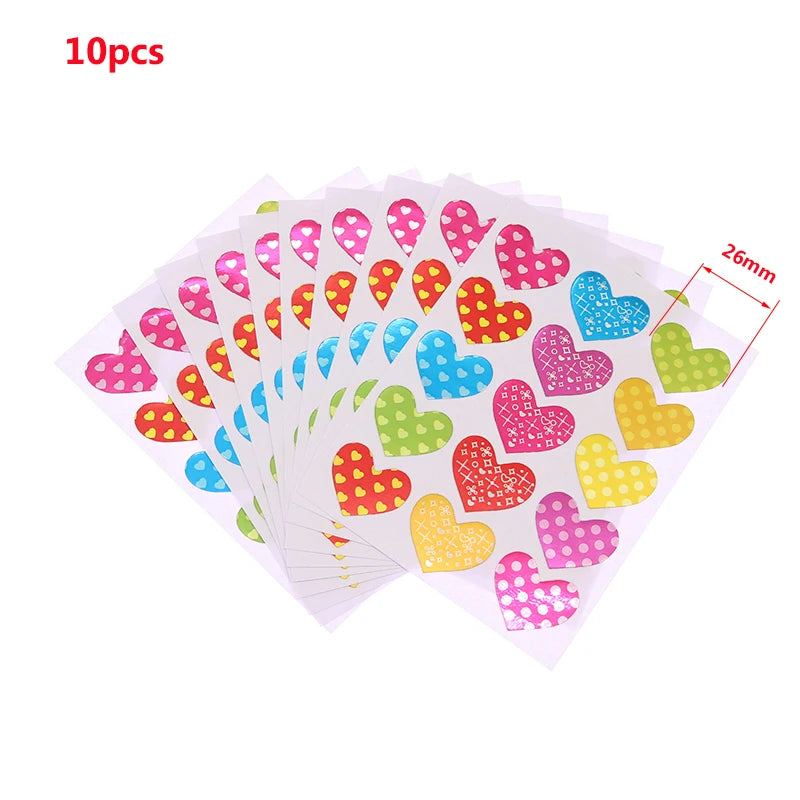 Autocollants à paillettes plaqués or pour enfants, étiquette d'éloge pour mère et enseignant, autocollant d'amour étoile à cinq branches, 10 feuilles/paquet