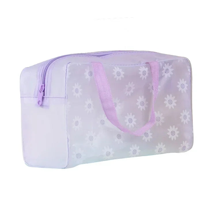 Trousse de toilette transparente en PVC pour femme, trousse de maquillage, sac de rangement pour le bain, sac à cosmétiques de voyage floral, étanche, 5 couleurs