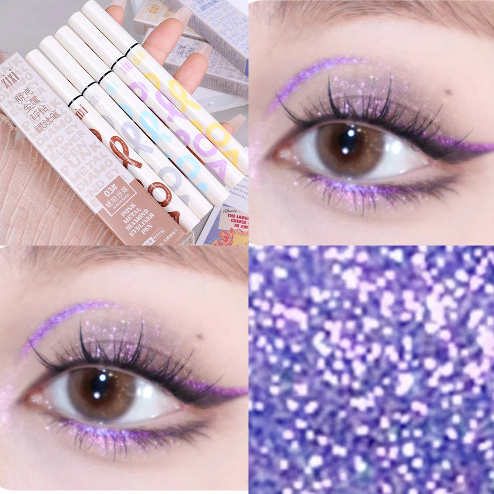 Crayon Eyeliner Liquide Nacré Mince, 6 Couleurs, 3 en 1, Brcorporelle, Ver à Soie, Bâton d'Ombre à Paupières, Lisse et Durable, Maquillage Eyeliner Pailmétrage
