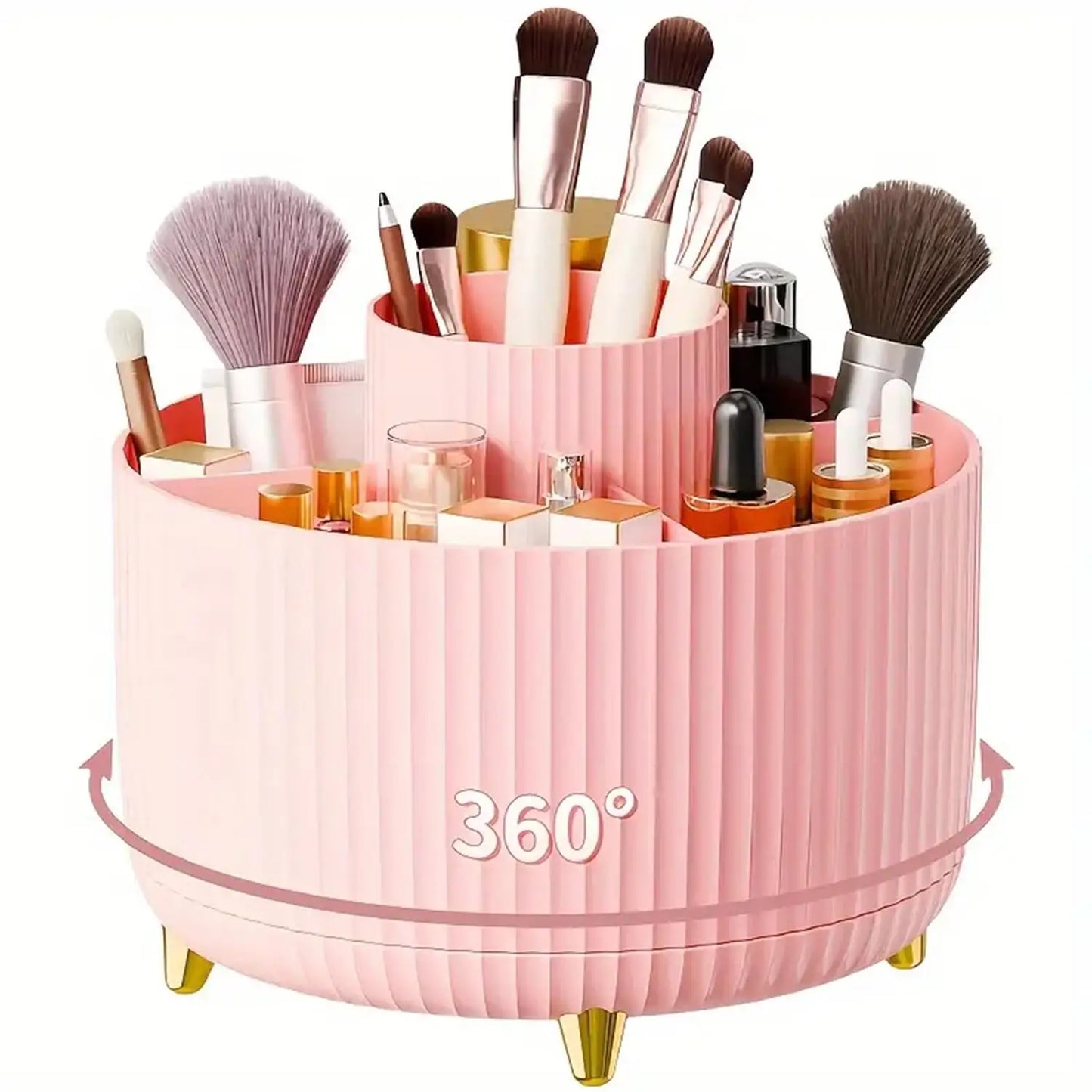 360 °   Organisateur de maquillage rotatif – 1 rangement de cosmétiques en plastique avec 5 compartiments – Support multifonctionnel pour pinceaux