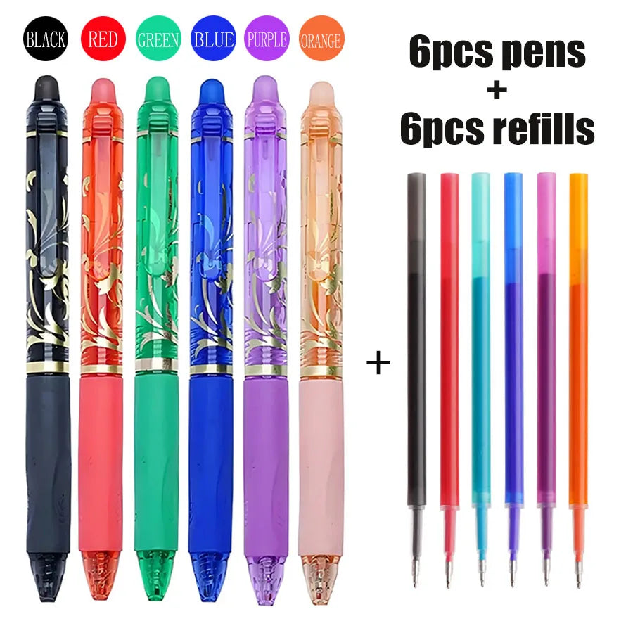 Ensemble de stylos gel effaçables, pointe fine de 0.5mm, stylo magique rétractable, grande capacité, adapté aux fournitures scolaires, 6 pièces, 12 pièces