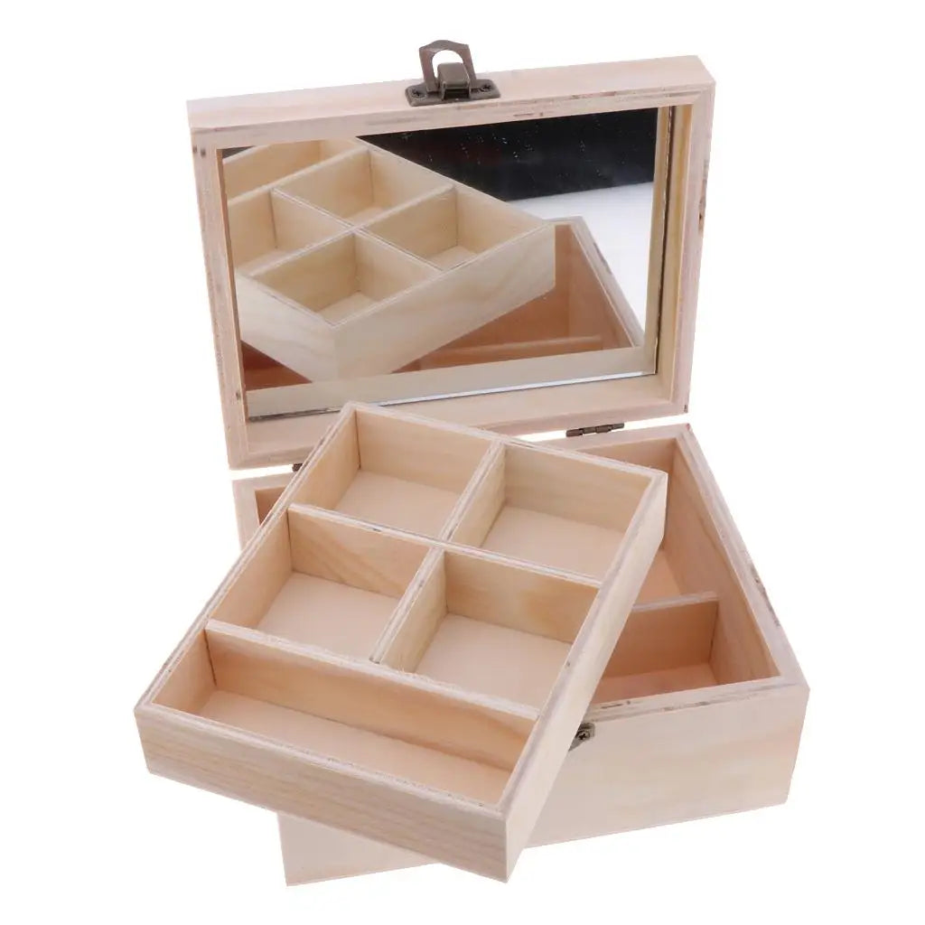 Trousse de maquillage en miroir, boîte de rangement en bois uni, vitrine à bijoux en bois pour la décoration de la maison, de la chambre et du magasin