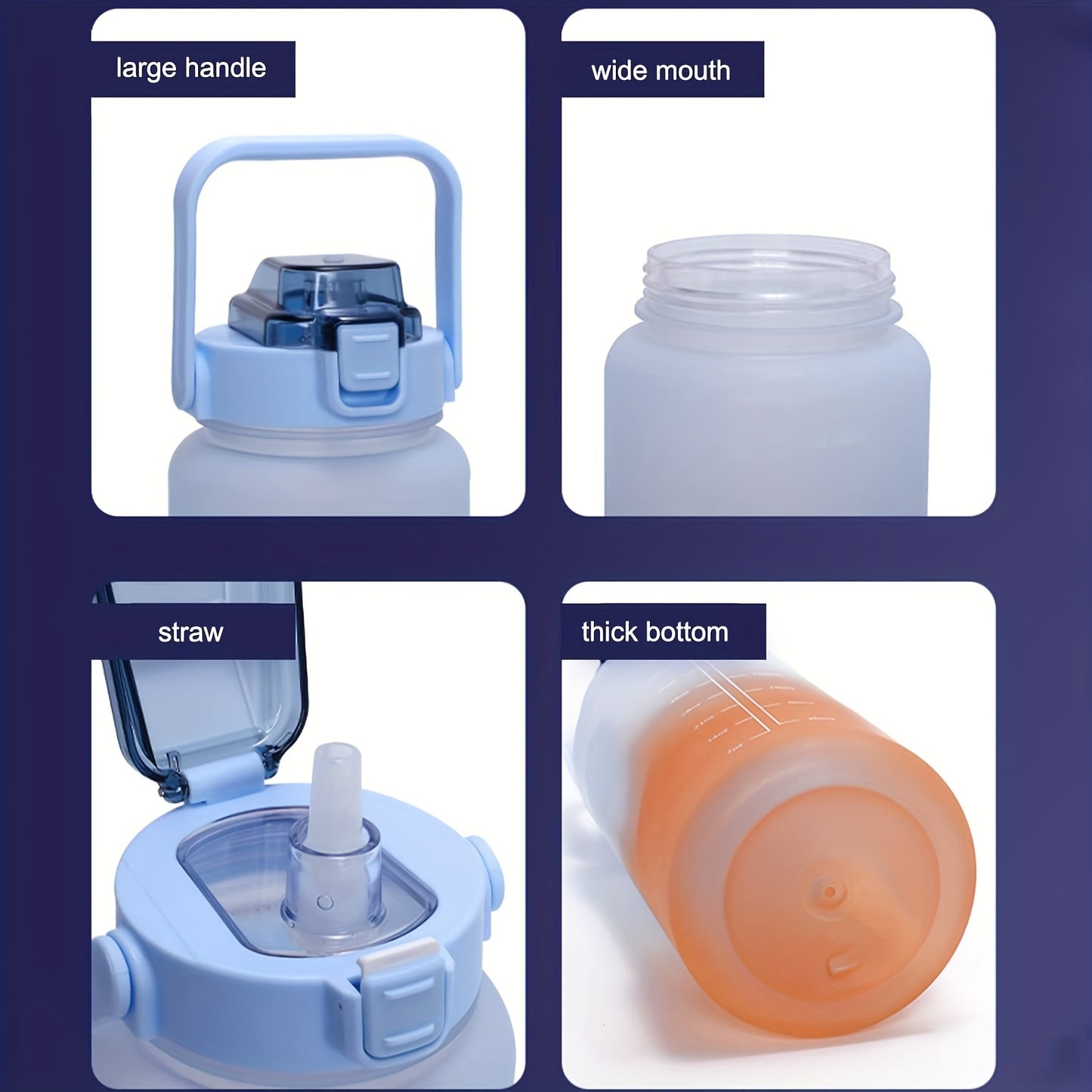 Bouteille d'eau de sport motivante de grande capacité de 2 L - Jus d'eau coloré…