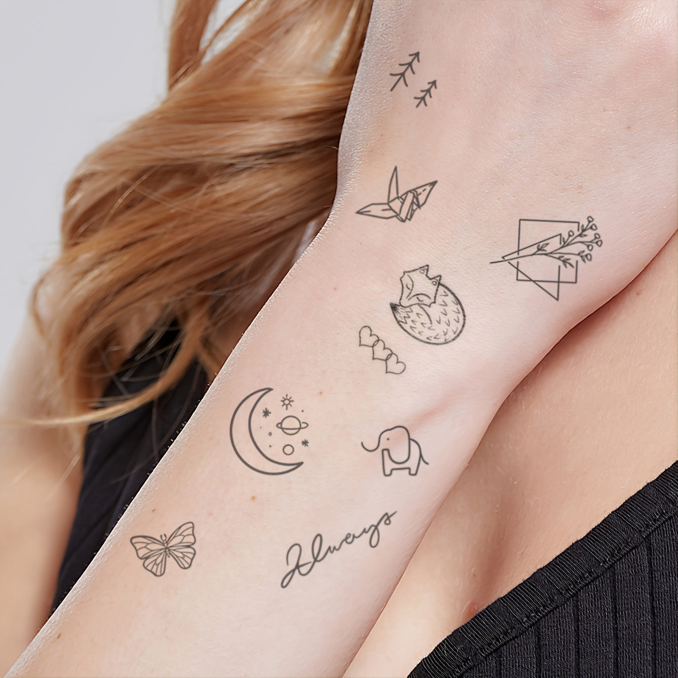 [Achetez-en 1, obtenez-en 1 gratuit] 2 feuilles d'autocollants de tatouage à petits motifs élégants pour F