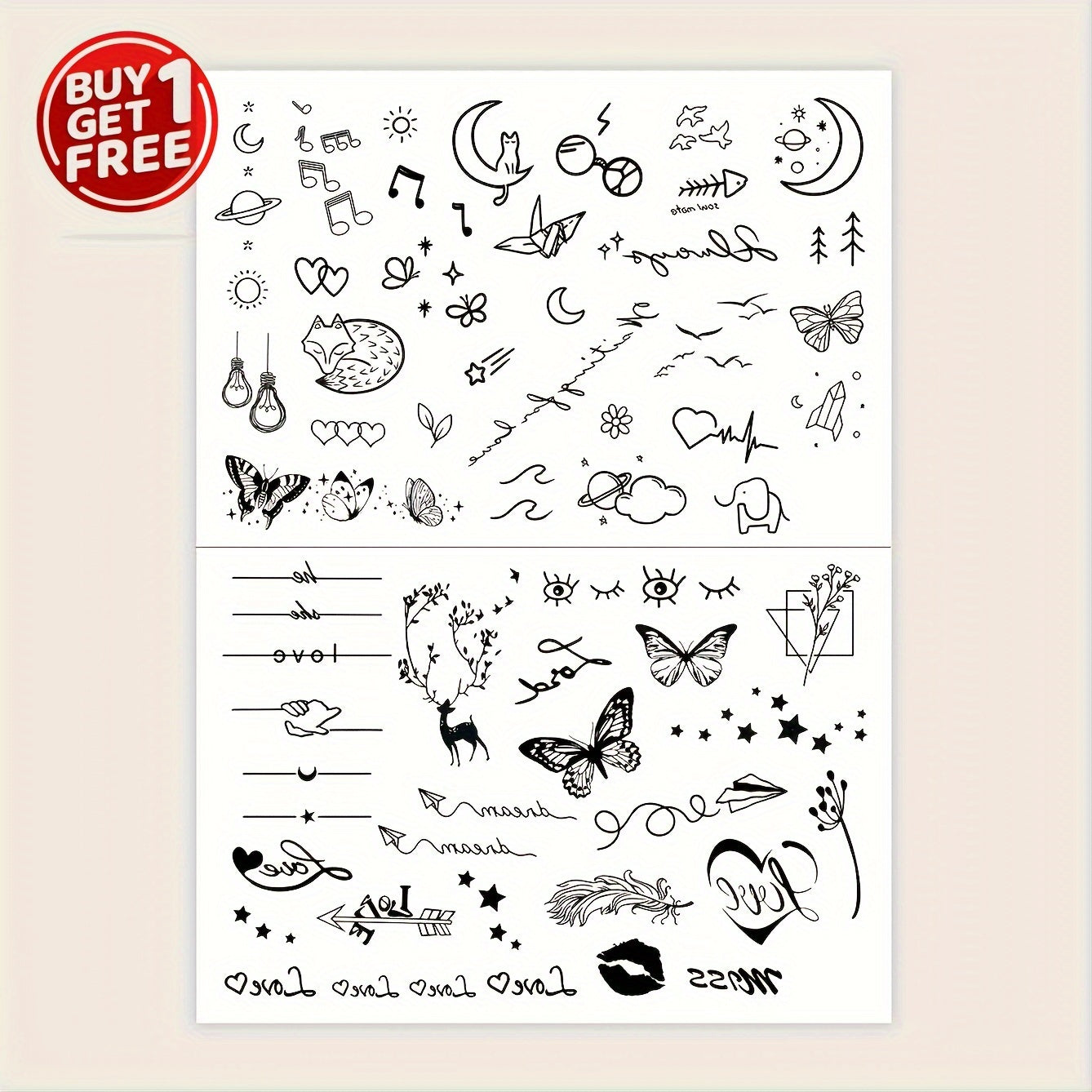 [Achetez-en 1, obtenez-en 1 gratuit] 2 feuilles d'autocollants de tatouage à petits motifs élégants pour F