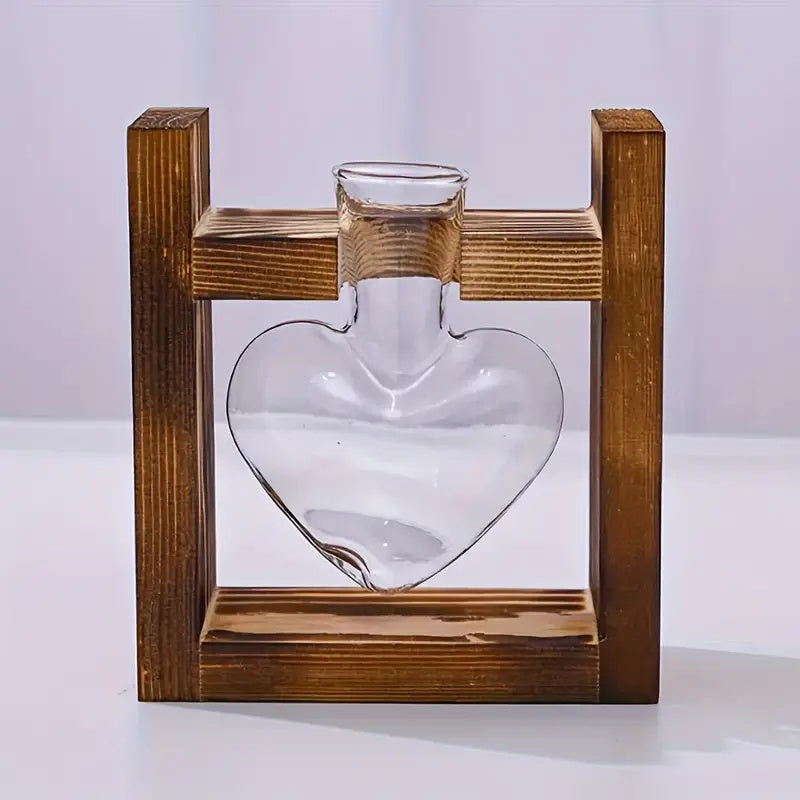 Petit vase à fleurs hydroponique à cadre en bois créatif, récipient en verre de plante de pin à vis verte, décoration de maison de bureau de salon, adapté pour Pâques et la fête des mères, c’est un cadeau idéal pour les amis et la famille.