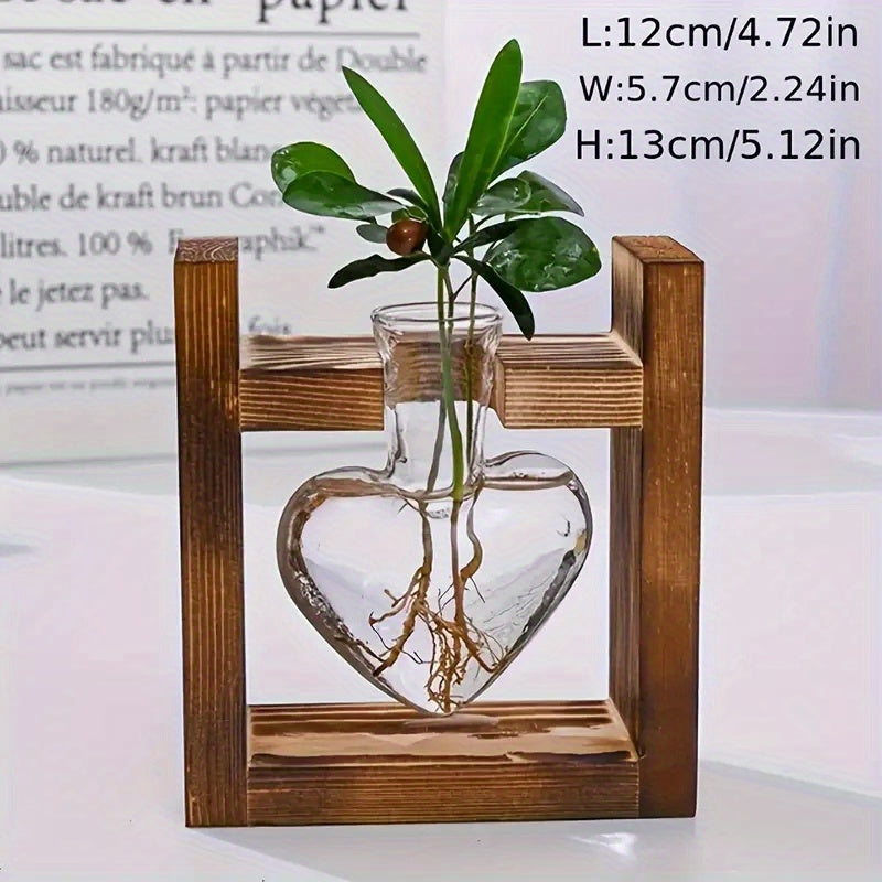 Petit vase à fleurs hydroponique à cadre en bois créatif, récipient en verre de plante de pin à vis verte, décoration de maison de bureau de salon, adapté pour Pâques et la fête des mères, c’est un cadeau idéal pour les amis et la famille.