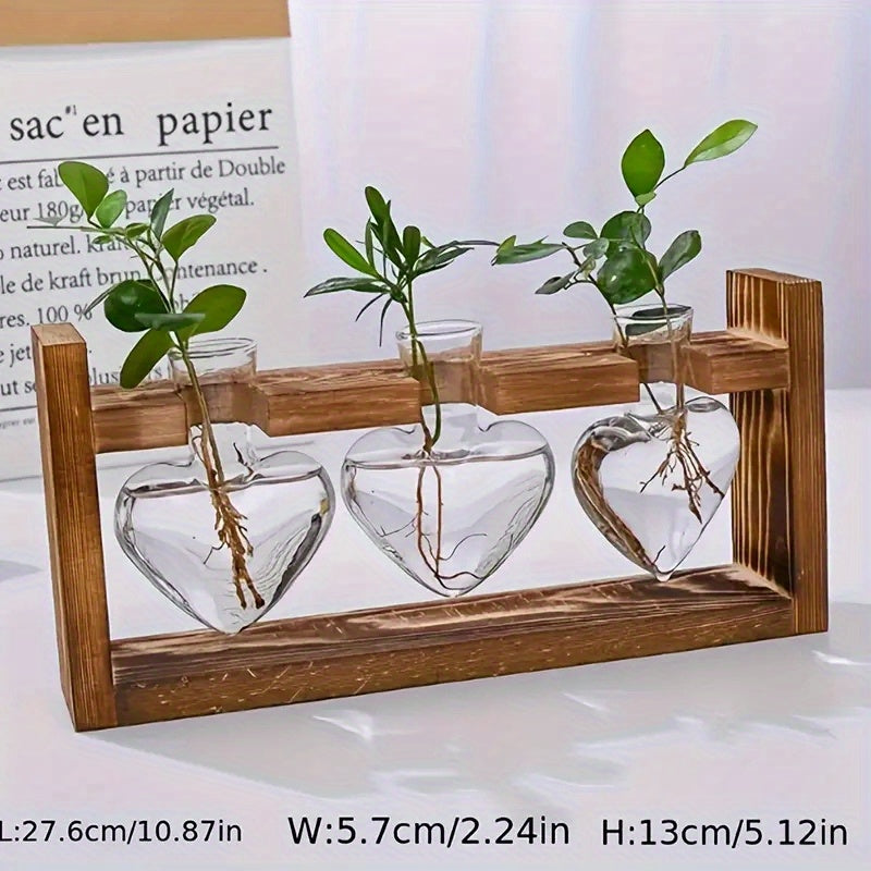 Petit vase à fleurs hydroponique à cadre en bois créatif, récipient en verre de plante de pin à vis verte, décoration de maison de bureau de salon, adapté pour Pâques et la fête des mères, c’est un cadeau idéal pour les amis et la famille.