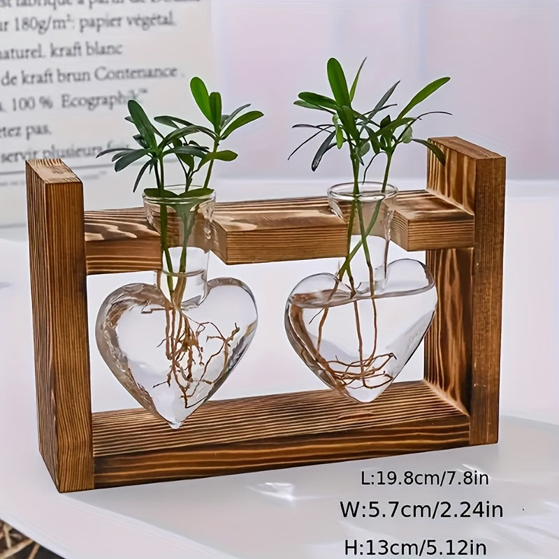 Petit vase à fleurs hydroponique à cadre en bois créatif, récipient en verre de plante de pin à vis verte, décoration de maison de bureau de salon, adapté pour Pâques et la fête des mères, c’est un cadeau idéal pour les amis et la famille.