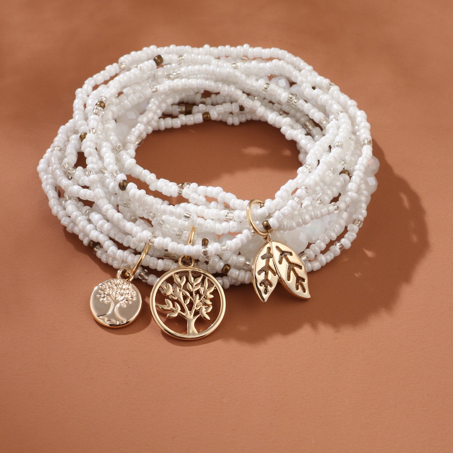 Bracelet de perles avec pendentif en forme de feuille, etc., style bohème, bijou à main empilable…