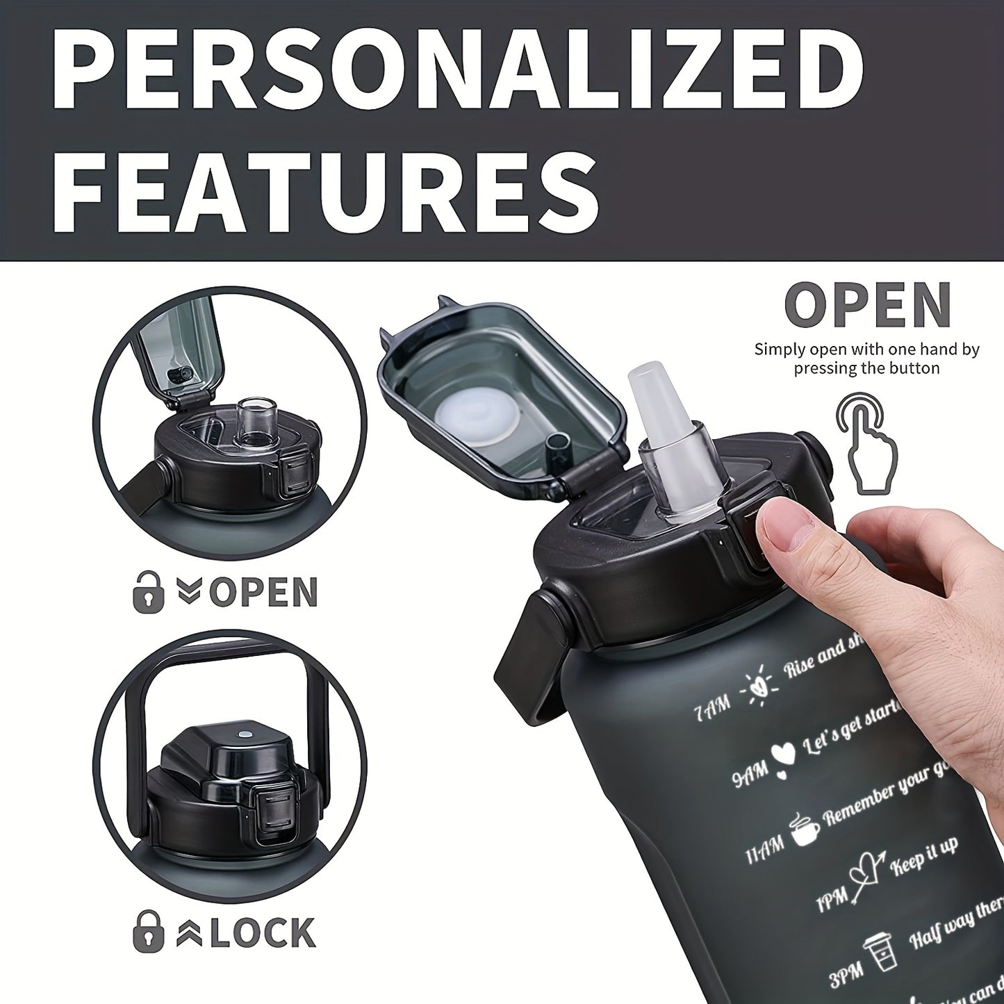 Bouteille d'eau de sport motivante de grande capacité de 2 L - Jus d'eau coloré…