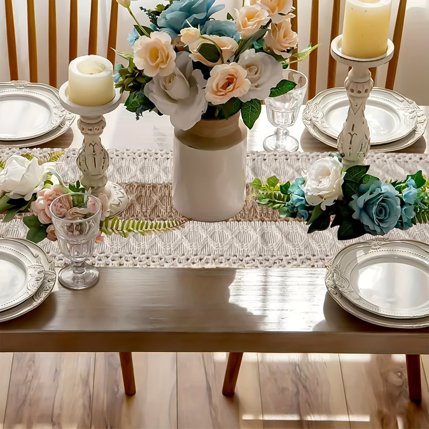 1pc, chemin de table en polyester, chemin de table rustique de ferme longue de style boho