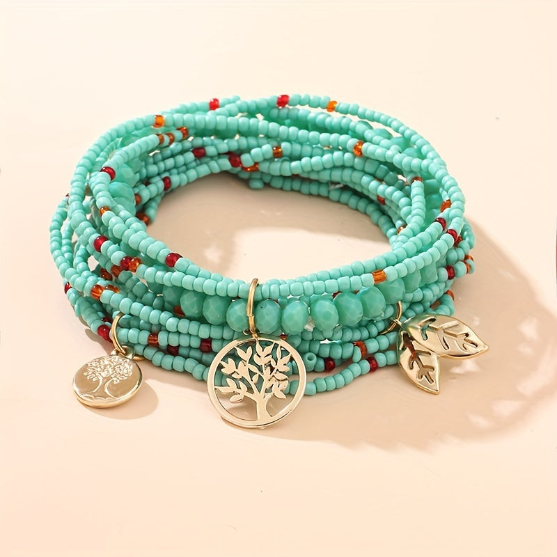 Bracelet de perles avec pendentif en forme de feuille, etc., style bohème, bijou à main empilable…