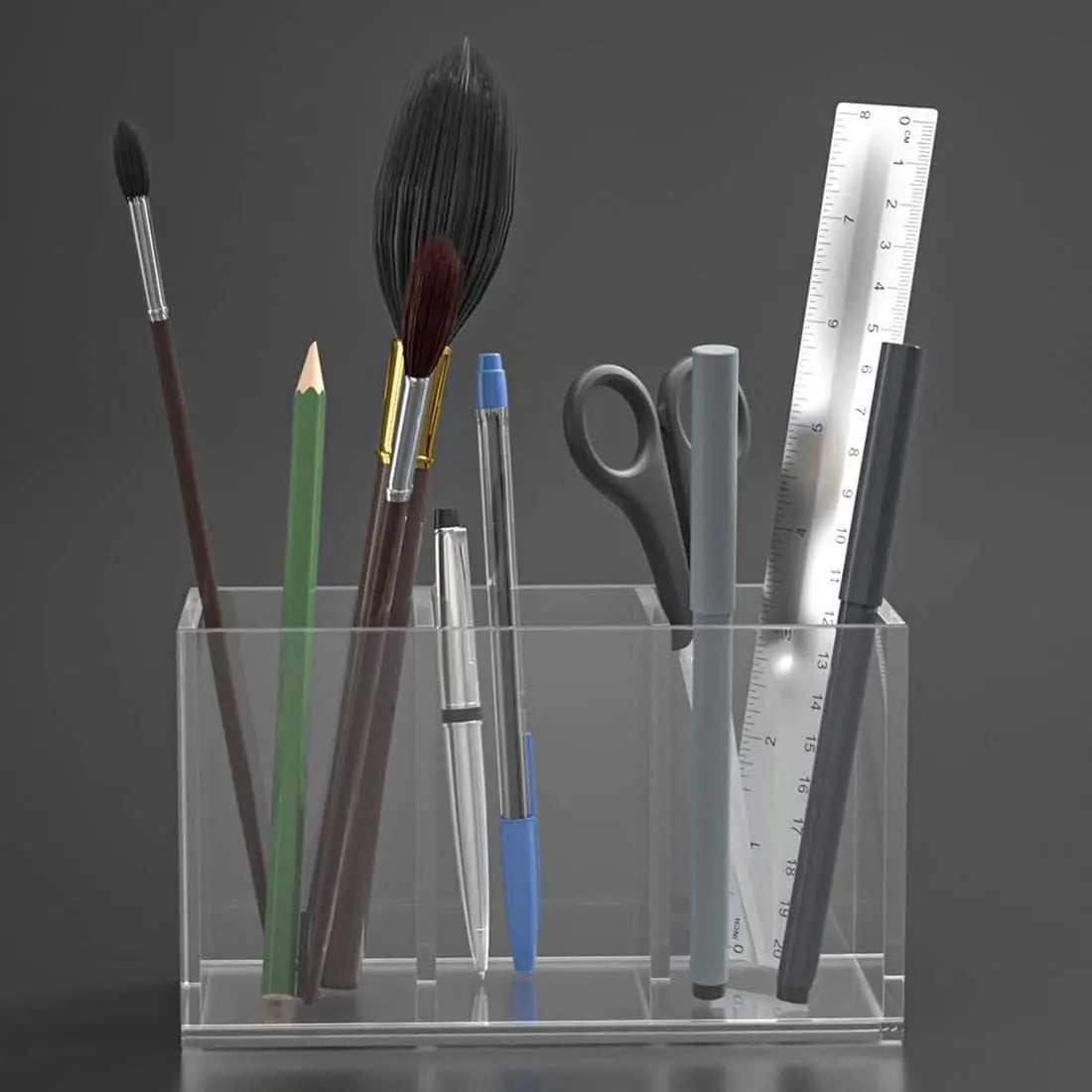 Organisateur de pinceaux de maquillage transparent, plateau de rangement de maquillage, organisateur de maquillage de tiroir de salle de bain, organisateur de pinceaux de maquillage en acrylique à 3 fentes