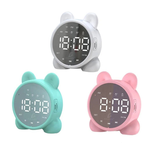 Réveil de bureau en bois pour enfants avec lumière pour lecteur de musique Bluetooth Calendrier- Affichage numérique de la date Alimenté par batterie Cubique