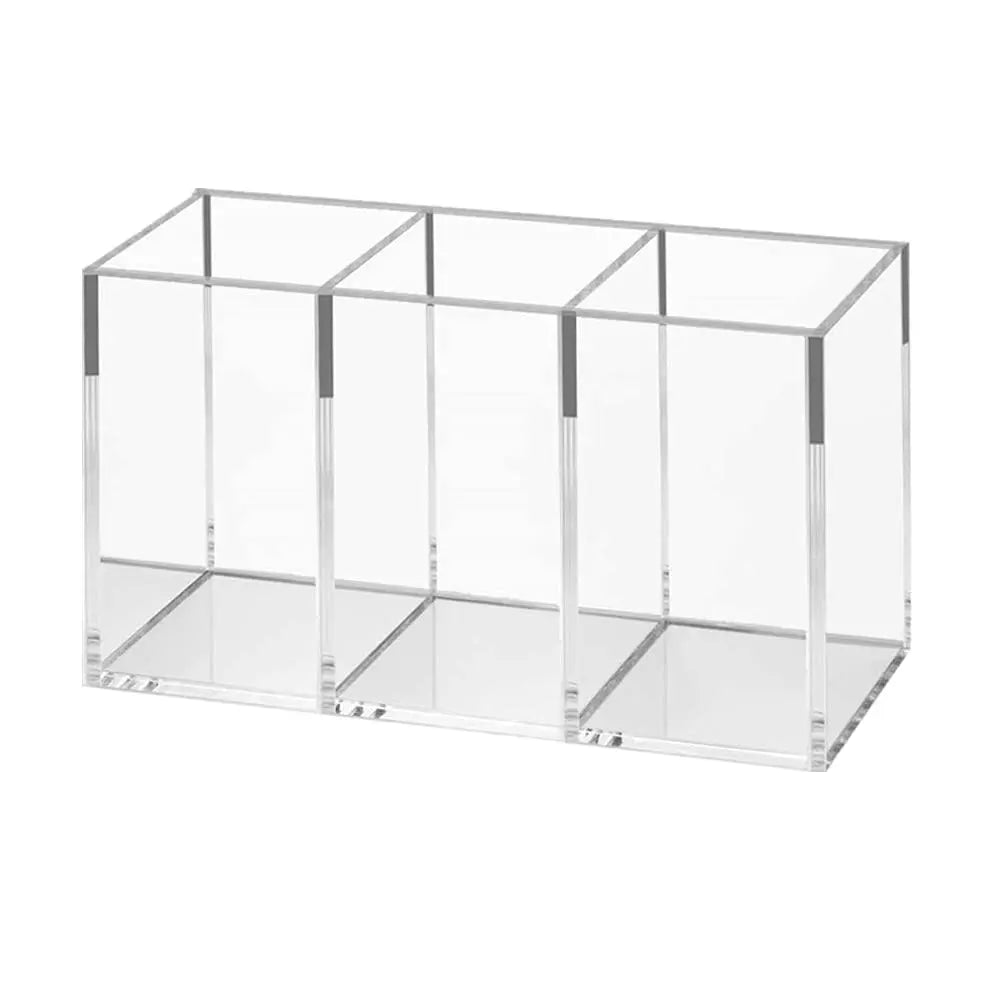 Organisateur de pinceaux de maquillage transparent, plateau de rangement de maquillage, organisateur de maquillage de tiroir de salle de bain, organisateur de pinceaux de maquillage en acrylique à 3 fentes