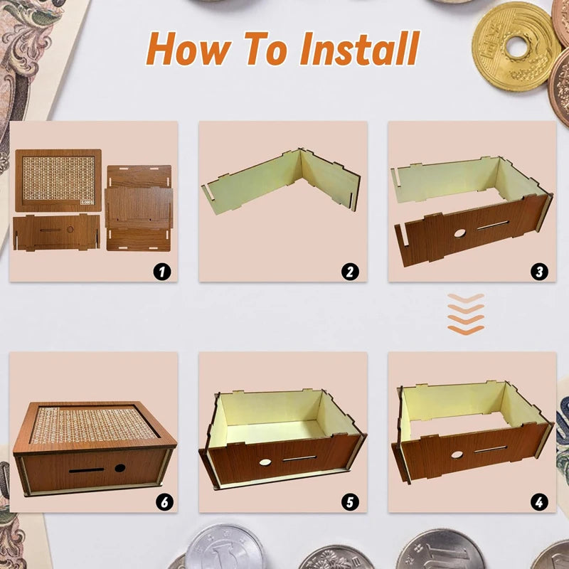 Boîte d’économie d’argent en bois Banque de stockage d’argent avec objectif d’économie d’argent Compteur Tirelire réutilisable faite à la main Boîte de rangement