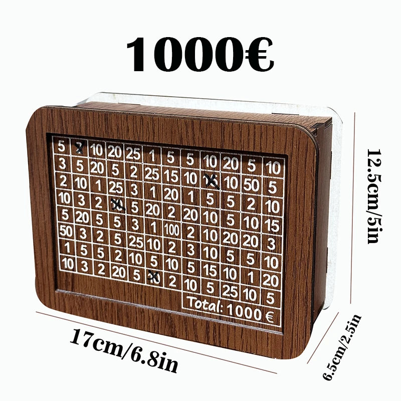 Boîte d’économie d’argent en bois Banque de stockage d’argent avec objectif d’économie d’argent Compteur Tirelire réutilisable faite à la main Boîte de rangement