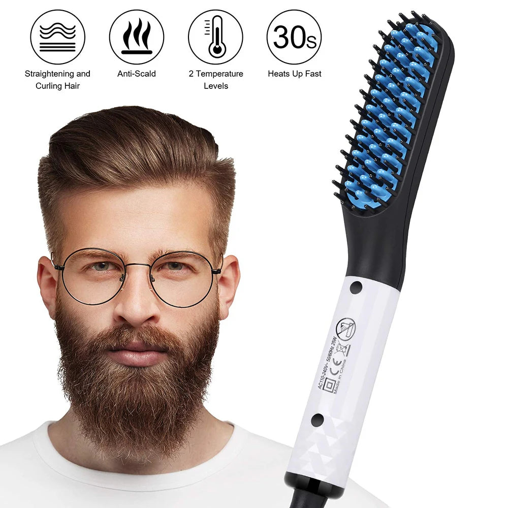 Lisseur rapide de barbe électrique pour hommes, brosse multifonctionnelle, peigne à cheveux, lisseur de barbe, styler