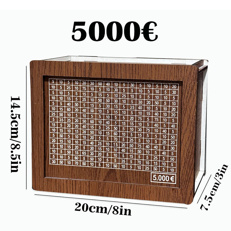 Boîte d’économie d’argent en bois Banque de stockage d’argent avec objectif d’économie d’argent Compteur Tirelire réutilisable faite à la main Boîte de rangement