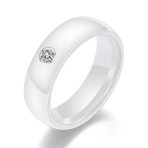 Nouveauté bague colorée noir blanc bague en céramique pour femmes avec grand cristal bague de mariage largeur 6mm taille 6-10 cadeau pour hommes