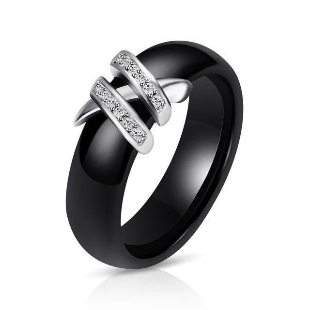 Nouveauté bague colorée noir blanc bague en céramique pour femmes avec grand cristal bague de mariage largeur 6mm taille 6-10 cadeau pour hommes