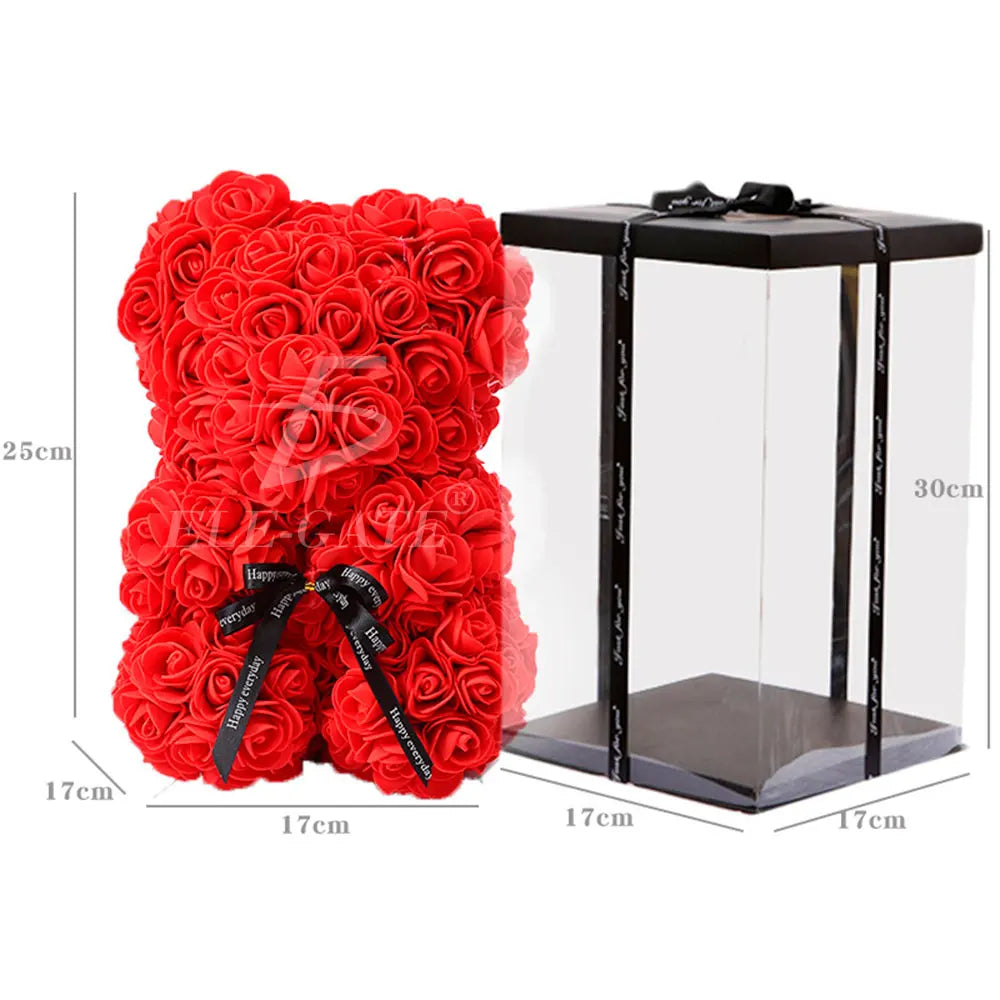 17x17x25cm Eco-Friendly PE Floral Arrangement Rose Bear Teddy for Valentine's Day Event Decoration Artificial Rose Flowers