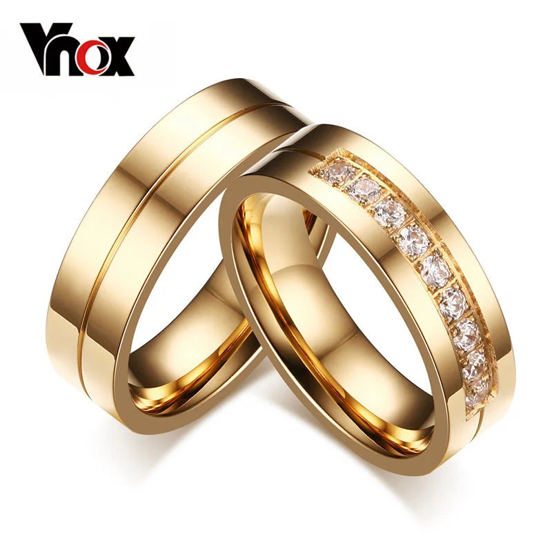 Vnox-Bagues de mariage en acier inoxydable couleur or pour hommes et femmes